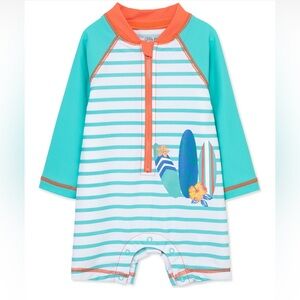 Little Me Aqua Striped Kids Swim Romper